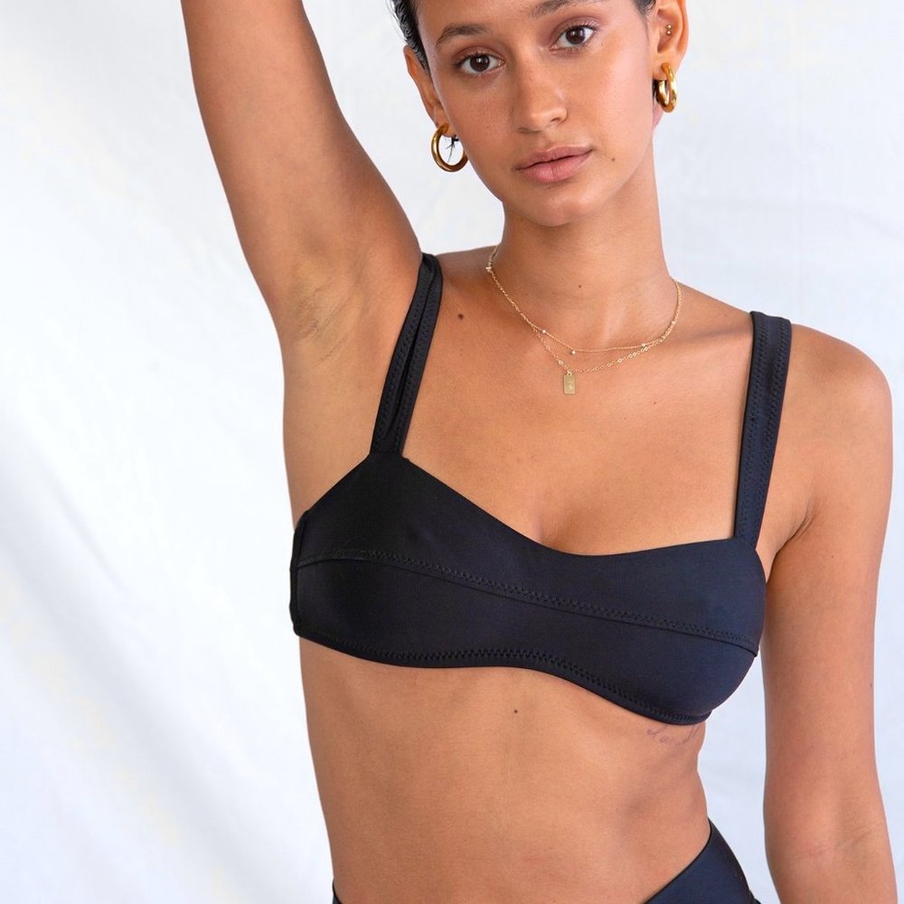 GALAMAAR Lou Bandeau Bikini Top in Black.